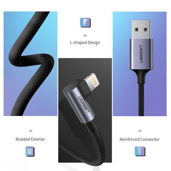 Right Angled Lightning To USB 2.0 A Male Cable