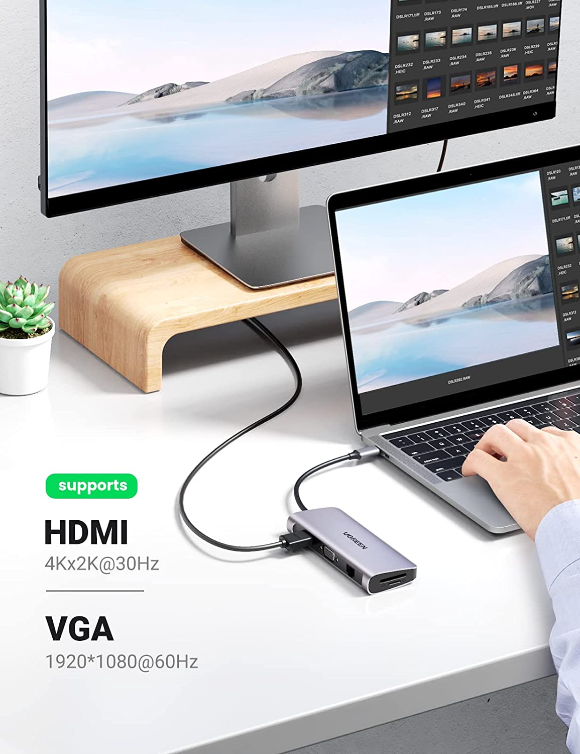UGREEN USB C Hub Type C Adapter 3.1 with HDMI VGA, Power Delivery Charging,  Gigabit Ethernet Port, 3 USB 3.0 Ports, Micro SD Card Reader for Apple